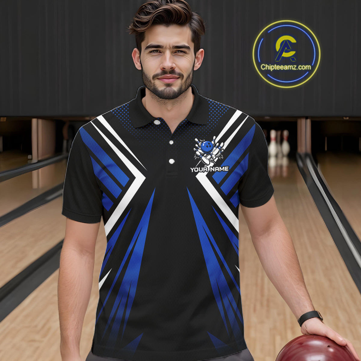 Black and Blue Flame Bowling Shirts For Men, Team Bowling Shirts Custom bowling attire for men NQS11634