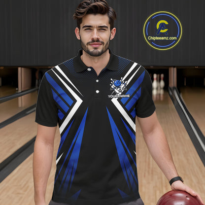 Black and Blue Flame Bowling Shirts For Men, Team Bowling Shirts Custom bowling attire for men NQS11634