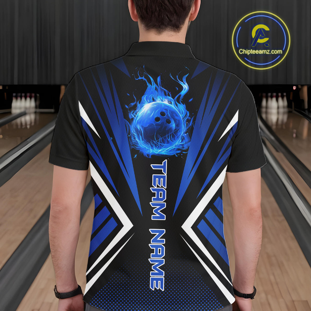Black and Blue Flame Bowling Shirts For Men, Team Bowling Shirts Custom bowling attire for men NQS11634