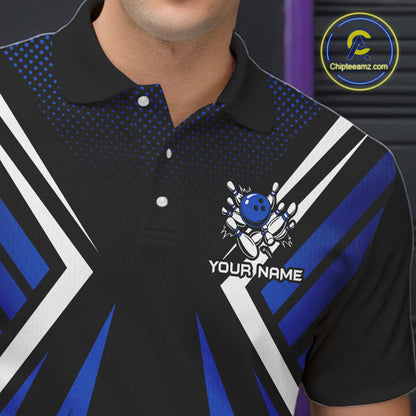 Black and Blue Flame Bowling Shirts For Men, Team Bowling Shirts Custom bowling attire for men NQS11634