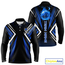 Load image into Gallery viewer, Black and Blue Flame Bowling Shirts For Men, Team Bowling Shirts Custom bowling attire for men NQS11634
