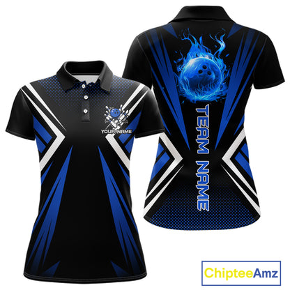 Black and Blue Flame Bowling Shirts For Women, Team Bowling Shirts Custom bowling attire for ladies NQS11634