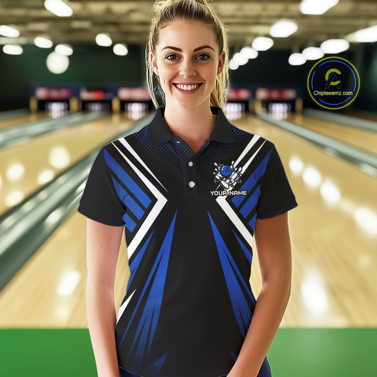 Black and Blue Flame Bowling Shirts For Women, Team Bowling Shirts Custom bowling attire for ladies NQS11634