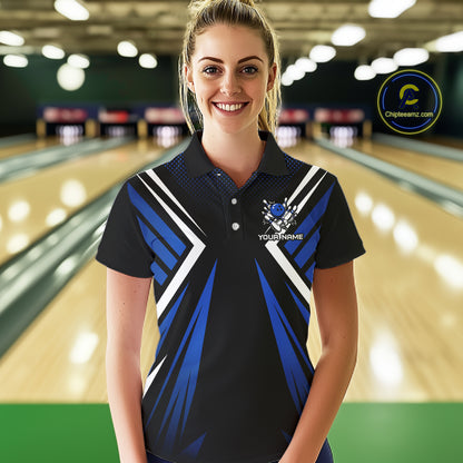 Black and Blue Flame Bowling Shirts For Women, Team Bowling Shirts Custom bowling attire for ladies NQS11634