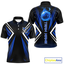 Load image into Gallery viewer, Black and Blue Flame Bowling Shirts For Men, Team Bowling Shirts Custom bowling attire for men NQS11634