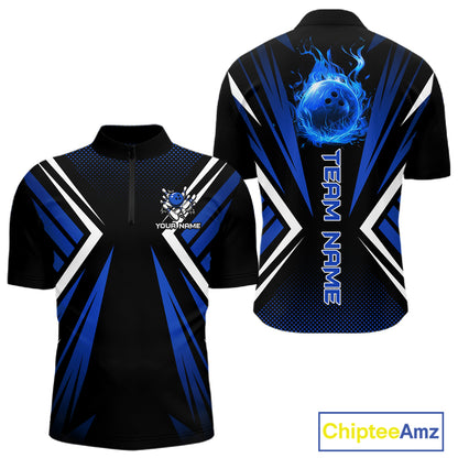 Black and Blue Flame Bowling Shirts For Men, Team Bowling Shirts Custom bowling attire for men NQS11634