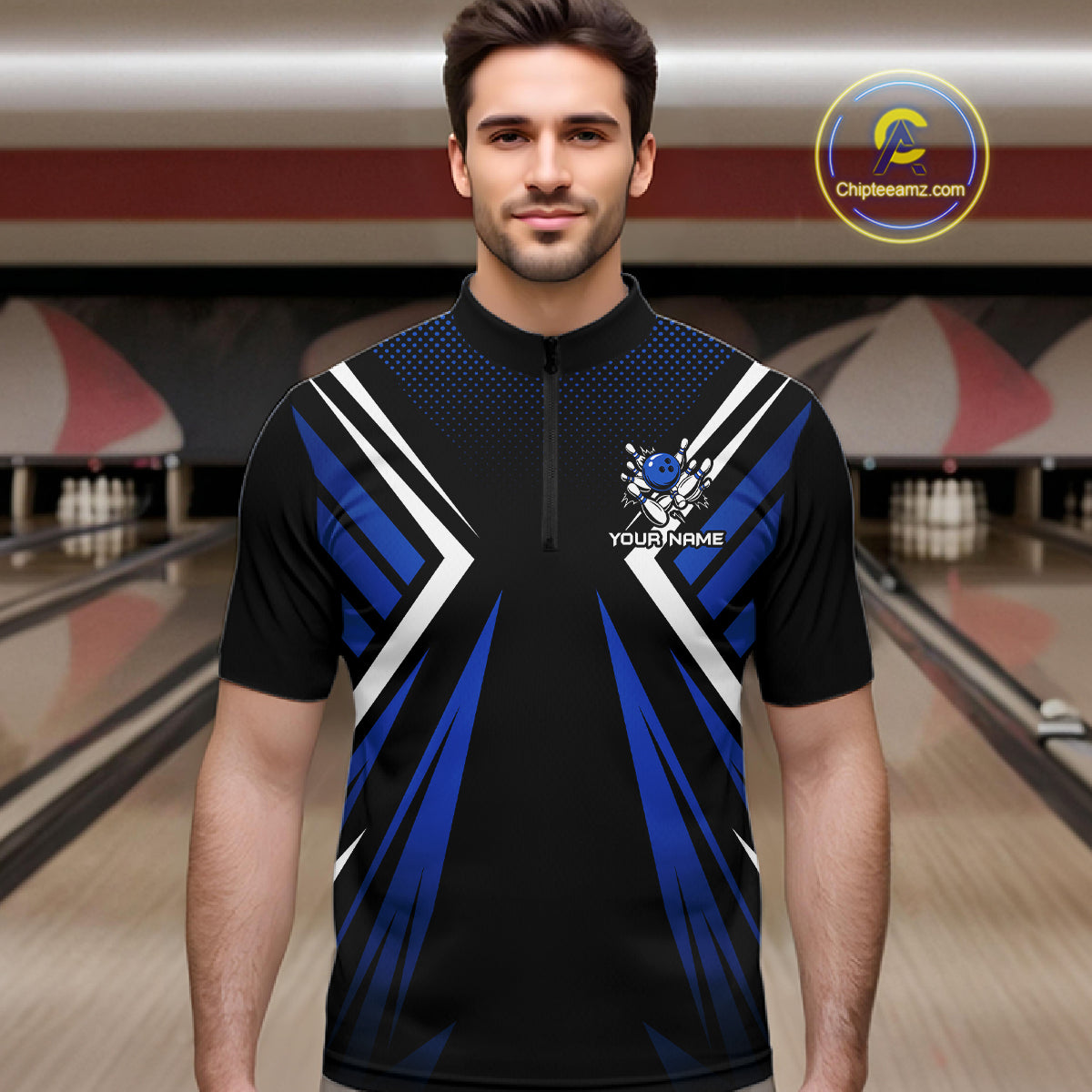 Black and Blue Flame Bowling Shirts For Men, Team Bowling Shirts Custom bowling attire for men NQS11634