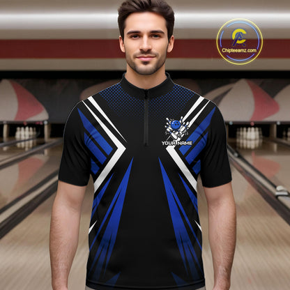 Black and Blue Flame Bowling Shirts For Men, Team Bowling Shirts Custom bowling attire for men NQS11634