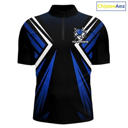 Black and Blue Flame Bowling Shirts For Men, Team Bowling Shirts Custom bowling attire for men NQS11634