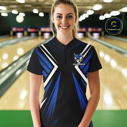 Black and Blue Flame Bowling Shirts For Women, Team Bowling Shirts Custom bowling attire for ladies NQS11634