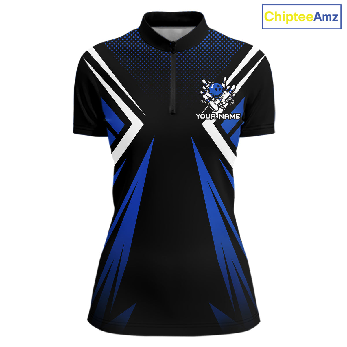 Black and Blue Flame Bowling Shirts For Women, Team Bowling Shirts Custom bowling attire for ladies NQS11634