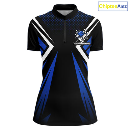 Black and Blue Flame Bowling Shirts For Women, Team Bowling Shirts Custom bowling attire for ladies NQS11634