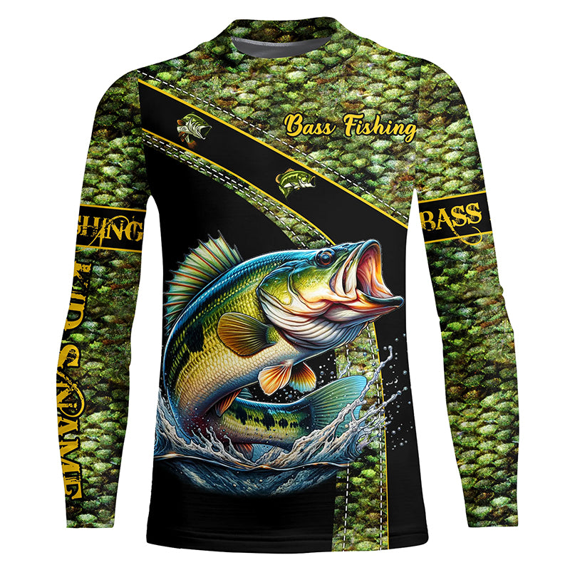 Largemouth Bass fishing scales UV protection Custom long sleeve fishing shirts, Bass fishing jerseys NQS4888
