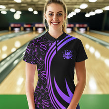 Load image into Gallery viewer, Black Women bowling shirts Custom Purple neon team league bowling jerseys, gifts for bowlers NQS9667