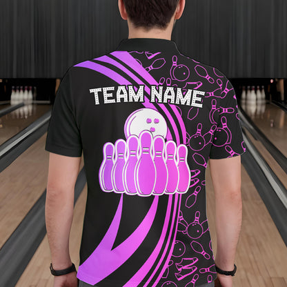 Black Mens bowling shirts Custom Pink neon team league bowling jerseys, gifts for bowlers NQS9668