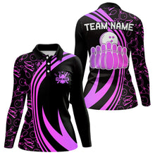 Load image into Gallery viewer, Black Women bowling shirts Custom Pink neon team league bowling jerseys, gifts for bowlers NQS9668