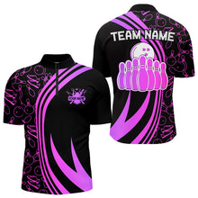 Load image into Gallery viewer, Black Mens bowling shirts Custom Pink neon team league bowling jerseys, gifts for bowlers NQS9668