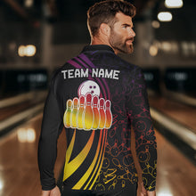 Load image into Gallery viewer, Black Mens bowling shirts Custom Colorful neon team league bowling jerseys, gifts for bowlers NQS9669