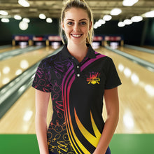 Load image into Gallery viewer, Black Women bowling shirts Custom Colorful neon team league bowling jerseys, gifts for bowlers NQS9669