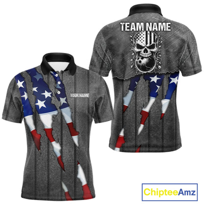 American Flag metal pattern Skull Bowling Shirts For Men Custom patriotic Bowling Team Jerseys NQS11734