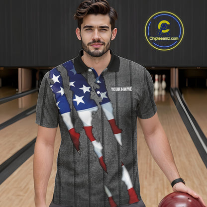 American Flag metal pattern Skull Bowling Shirts For Men Custom patriotic Bowling Team Jerseys NQS11734