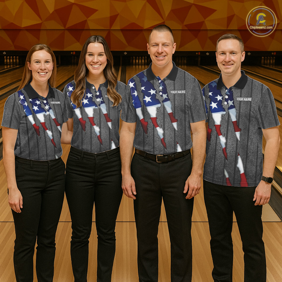 American Flag metal pattern Skull Bowling Shirts For Women Custom patriotic Bowling Team Jerseys NQS11734