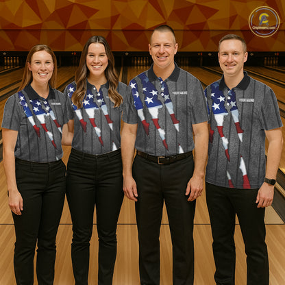 American Flag metal pattern Skull Bowling Shirts For Women Custom patriotic Bowling Team Jerseys NQS11734