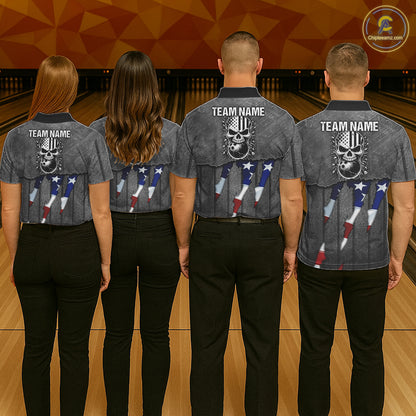 American Flag metal pattern Skull Bowling Shirts For Women Custom patriotic Bowling Team Jerseys NQS11734