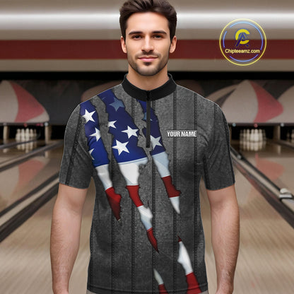 American Flag metal pattern Skull Bowling Shirts For Men Custom patriotic Bowling Team Jerseys NQS11734