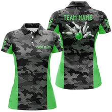 Load image into Gallery viewer, Women bowling Polo, Quarter Zip shirts Custom gray camo Bowling Team League Jerseys | Green NQS7605