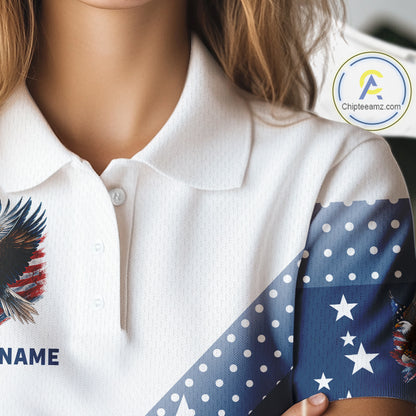 Red, White and Blue American Flag Eagle Custom Women golf polo shirt, patriotic ladies golf outfit NQS10104