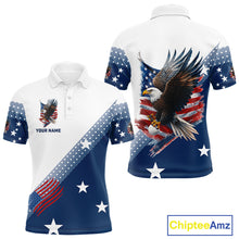 Load image into Gallery viewer, Red, White and Blue American Flag Eagle Custom Men golf polo shirt, patriotic golf outfit for men NQS10104