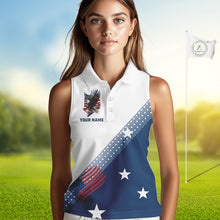 Load image into Gallery viewer, Red, White and Blue American Flag Eagle Custom Women Sleeveless polos, patriotic ladies golf outfit NQS10104