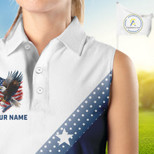 Load image into Gallery viewer, Red, White and Blue American Flag Eagle Custom Women Sleeveless polos, patriotic ladies golf outfit NQS10104