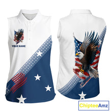 Load image into Gallery viewer, Red, White and Blue American Flag Eagle Custom Women Sleeveless polos, patriotic ladies golf outfit NQS10104