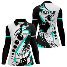 Load image into Gallery viewer, Black and white retro bowling league jerseys custom Women Bowling Shirts, gifts for bowlers| Turquoise NQS8229
