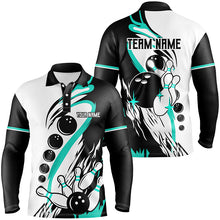 Load image into Gallery viewer, Black and white retro bowling league jerseys custom Men Bowling Shirts, gifts for bowlers | Turquoise NQS8229