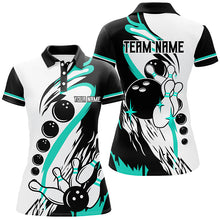 Load image into Gallery viewer, Black and white retro bowling league jerseys custom Women Bowling Shirts, gifts for bowlers| Turquoise NQS8229