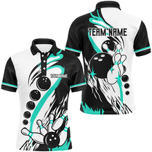 Load image into Gallery viewer, Black and white retro bowling league jerseys custom Men Bowling Shirts, gifts for bowlers | Turquoise NQS8229