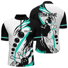 Load image into Gallery viewer, Black and white retro bowling league jerseys custom Men Bowling Shirts, gifts for bowlers | Turquoise NQS8229