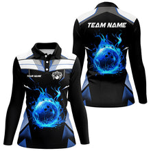 Load image into Gallery viewer, Black and white blue flame bowling ball Team league jerseys custom Women Bowling Shirts, bowling gifts NQS8230