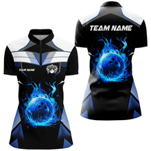 Load image into Gallery viewer, Black and white blue flame bowling ball Team league jerseys custom Women Bowling Shirts, bowling gifts NQS8230
