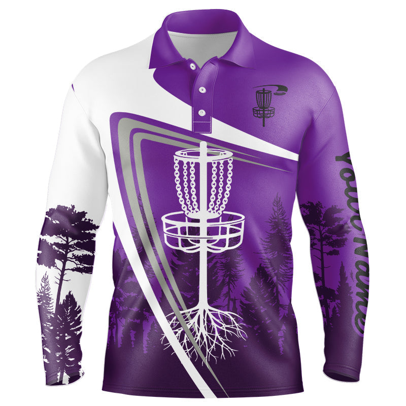 Mens disc golf polo shirt custom name Purple disc golf basket, personalized disc golf shirts NQS8681