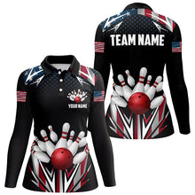 Load image into Gallery viewer, American flag Bowling Polo, Quarter zip shirts For Women Custom patriotic bowling team jerseys outfits NQS8689