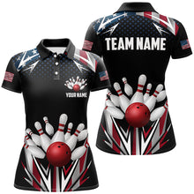 Load image into Gallery viewer, American flag Bowling Polo, Quarter zip shirts For Women Custom patriotic bowling team jerseys outfits NQS8689