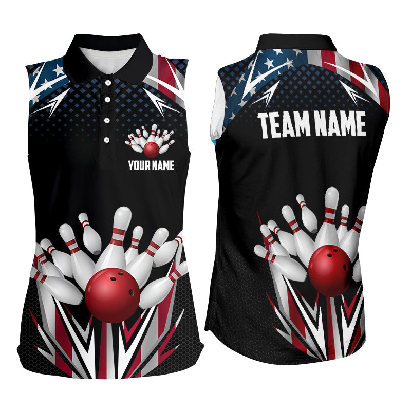 American flag Bowling Sleeveless Polo shirts For Women Custom patriotic bowling team jerseys outfits NQS8689