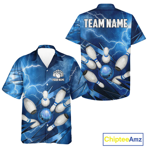 Blue Lightning Thunder Bowling Hawaiian Shirt Custom Bowling Team League Shirt, Gift For Bowlers NQS10860