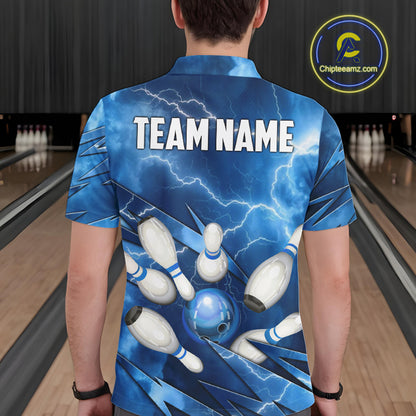 Blue Lightning Thunder Bowling Shirts For Men Custom Bowling Team League Jersey, Gift For Bowlers NQS10860