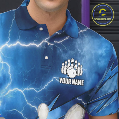 Blue Lightning Thunder Bowling Shirts For Men Custom Bowling Team League Jersey, Gift For Bowlers NQS10860
