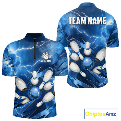Blue Lightning Thunder Bowling Shirts For Men Custom Bowling Team League Jersey, Gift For Bowlers NQS10860